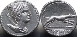 Crawford 394/1a, C.POSTVMI AT ( C. Postumius), Denar, 71 BC