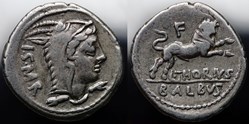 (65 Euro)Crawford 316/1, L.THORIVS BALBVS (L.Thorius Balbus) Denar, 105 BC, *SOLD*