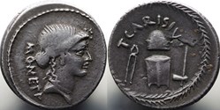 Crawford 464/2 T. CARISIVS IIIVIR (T. Carisius), Denar, 46 BC