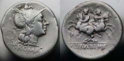 Crawford 239/1, C.SERVEILI M.F (C.Servilius M.f.) Denar, 136, Rom