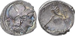 Crawford 464/3c T. CARISIVS IIIVIR (T. Carisius), Denar, 46 BC