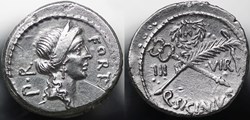 Crawford 440/1 Q.SICINIVS IIIVIR (Q. Sicinius for Cn. Pompeius Magnus) Denar