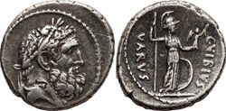 Crawford 494/37 C. VEIBIVS VAARVS (C. Vibius Varus) Denar, 42, Rom