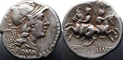 Crawford 239/1, C.SERVEILI M.F (C.Servilius M.f.) Denar, 136, Rom
