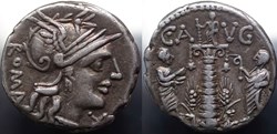 Crawford 242/1 C.AVG (C. Minucius Augurinus) Denar, 135 BC, Rom