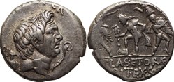 Crawford 511/3a MAG.PIVS IMP.ITER.PRAEF.CLAS.ET ORAE MARIT(Sex.Pompeius Pius), Denarius, 42-36 BC.