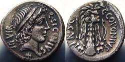 Crawford 444/1 Q.SICINIVS IIIVIR, C.COPONIVS PR (Q. Sicinius, C. Coponius), Denar