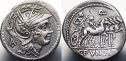Crawford 326/1 C.Fvndan Q (C. Fundanius), Denar, 101 BC