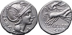 Crawford 302/1, L.FLAMINI CILO (L. Flaminius Chilo) Denar, 109 o. 108, Rom