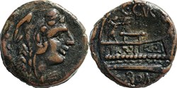 Crawford 240/4a C.CVR F TRIGE (C.Curiatius f. Trigeminus) Triens, 135 BC, Rom
