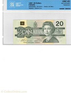 Billet de 20 dollars 1991