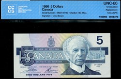 billets de cinq dollars 1986