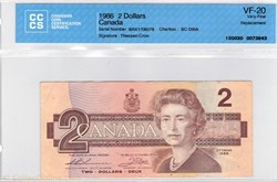 billet de 2 dollars 1986
