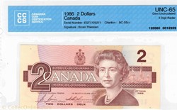 billet de 2 dollar 1986