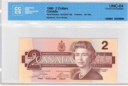 billet de 2 dollar 1986