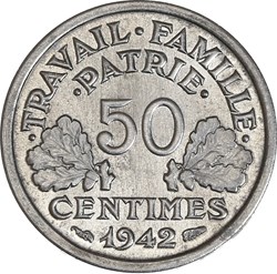 50 centimes Francisque 1942 croix dans les globules (SP65)