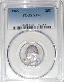 1965 25C WASHINGTON PCGS XF45