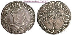Demi teston tête couronnée Henri II 1555 L (bayonne)