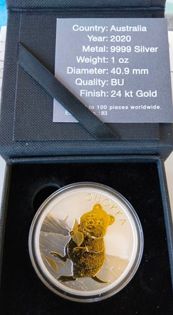Australia. 1 Dollar 2020 Australian Silver Quokka Gold Gilded - 1 oz