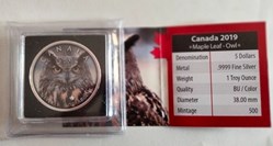 Canadá. 5 Dollars 2019 - Canadian Wildlife - Bald Eagle & Owl - 2 x 1 Oz