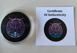 Canadá. 5 Dollars 2021 - Maple Leaf - Space Black Owl - 1 Oz mit COA