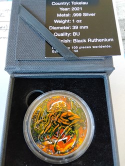 Tokelau. 2 Dollars 2021 The Great Old One: Cthulhu Black Ruthenium Burning - 1 oz