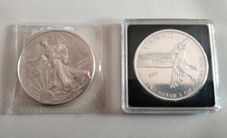 Canadá, Estados Unidos. 1 Dollar/ 5 Dollars 2014/2015 Silver Eagle/ Red Hawk - 2 x 1 Oz