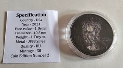 Estados Unidos. 1 Dollar 2021 - American Eagle - "Astronaut" - Colorized - 1 Oz with COA