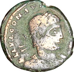 Centenionalis d'un Constantinien, Gloria Exercitus, 336-337, Arles