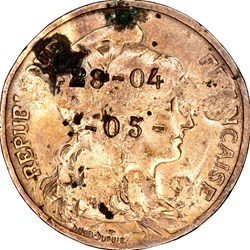 10 centimes Daniel-Dupuis, IIIe République, 1903, contremarquée