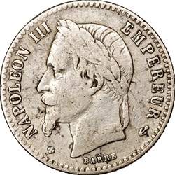50 centimes, tête laurée, Napoléon III, 1867, différent décalé, Strasbourg