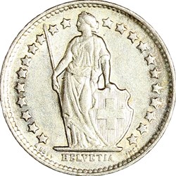 1/2 franc Helvetia Suisse, 1950, Berne