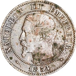 Deux centimes, tête nue, Napoléon III, 1854, Strasbourg