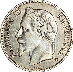 5 francs, tête laurée, Napoléon III, 1867, Strasbourg