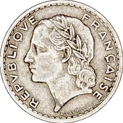 5 francs Lavrillier, aluminium, IVe République, 1952