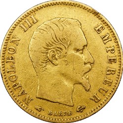 5 francs or, tête nue, grand module, Napoléon III, 1858, Paris
