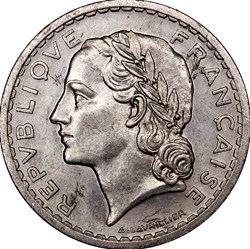 5 francs Lavrillier, aluminium, GPRF, 1945, Beaumont-le-Roger