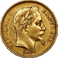 20 francs, tête laurée, Napoléon III, 1866, Paris