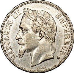 5 francs, tête laurée, Napoléon III, 1867, Paris