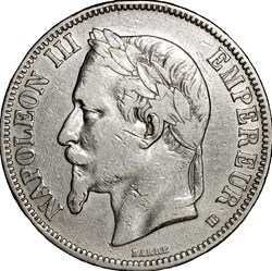 5 francs, tête laurée, Napoléon III, 1869, Strasbourg