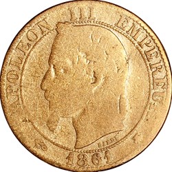 Cinq centimes, tête laurée, Napoléon III, 1861, Paris
