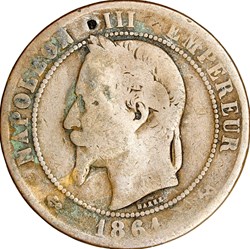 Dix centimes, tête laurée, Napoléon III, 1861, Bordeaux