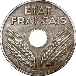 20 centimes Etat Français légère, Etat Français, 1944, zinc
