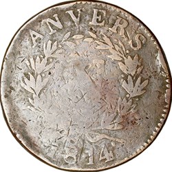 10 centimes d'Anvers à l'N, Napoléon Ier, 1814W, Anvers, atelier de Wolschot