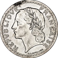 5 francs Lavrillier, aluminium, IVe République, 1947, 9 fermé
