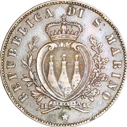 5 centesimi, Saint-Marin, 1869, Milan