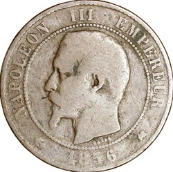 Dix centimes, tête nue, Napoléon III, 1856, Bordeaux