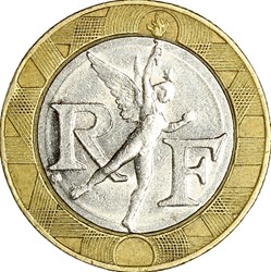 10 francs Génie de la Bastille, Ve République, 1990, marque circulaire