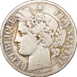 2 francs Cérès, avec légende, IIIe République, 1871, petit A, Paris