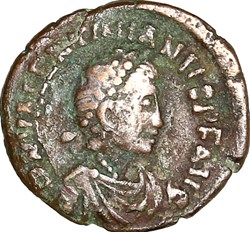 Nummus de Valentinien II, Salus Reipublicae, 388-392, atelier ind.